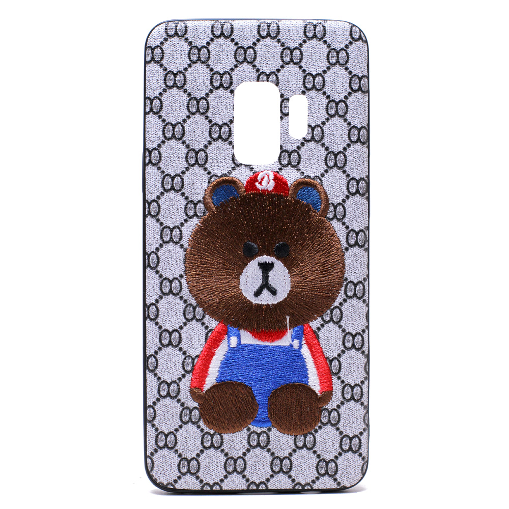 Galaxy S9+ (Plus) Design Cloth Stitch Hybrid Case (Brown Bear)